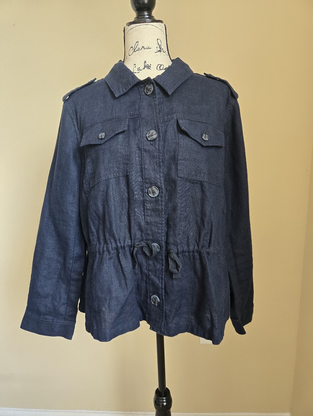 Talbots Lightweight Linen Jacket Womens XL Petite Blue Utility